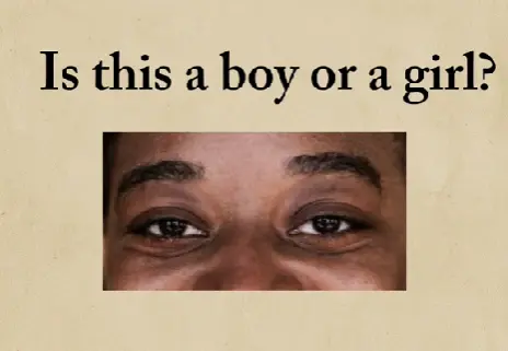 TikTok gender quiz: you're given an image that only shows the eyes, eyebrows, and part of the forehead and nose.